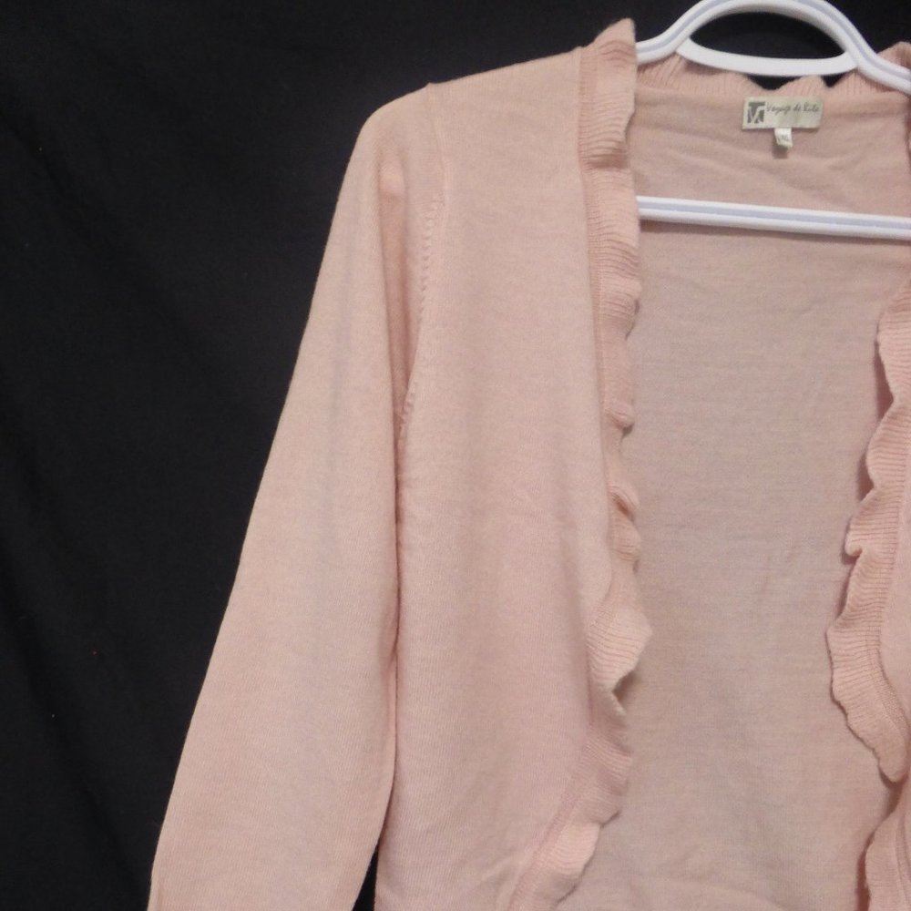 Women's Pink Ruffled Cardigan - Picture 3 of 9